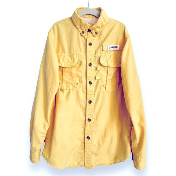 Magellan Outdoors Yellow Kids Long Sleeve Button Down 100% Nylon Fishing Shirt - Picture 1 of 5